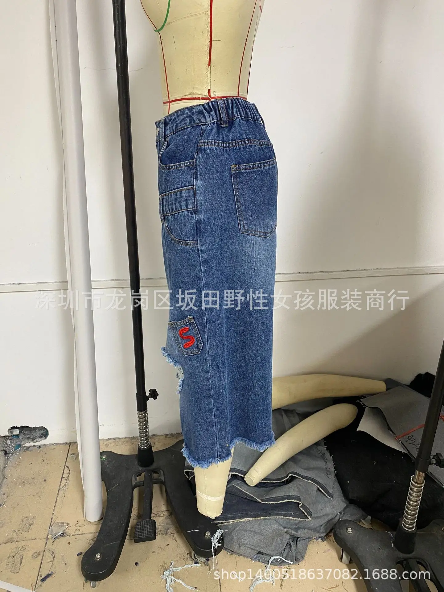 Women Denim Calf Length Pant Jeans Vintage Wide Leg Pants Hole High Waist Straight Trousers Y2k Streetwear Elegant Work Casual