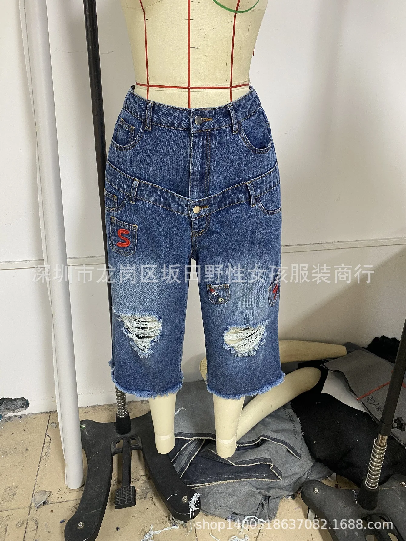 Women Denim Calf Length Pant Jeans Vintage Wide Leg Pants Hole High Waist Straight Trousers Y2k Streetwear Elegant Work Casual