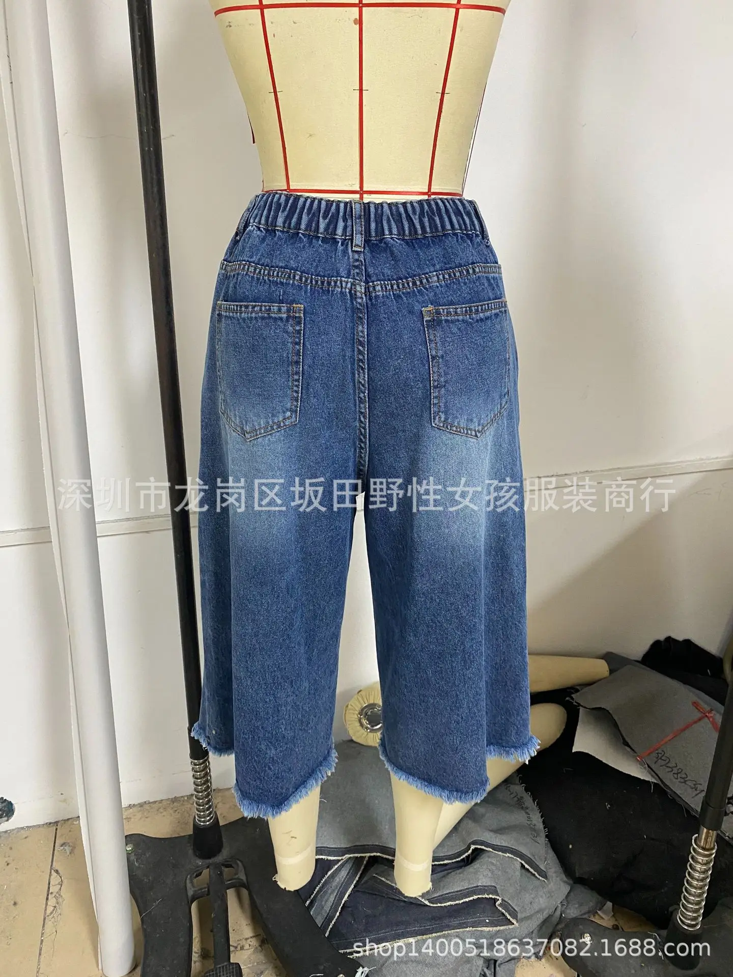 Women Denim Calf Length Pant Jeans Vintage Wide Leg Pants Hole High Waist Straight Trousers Y2k Streetwear Elegant Work Casual