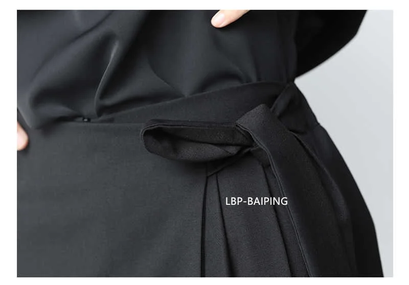 Fashion Korean New Autumn Irregular False Two-piece Skirt Pants Women Wide-leg Pant Ladies Elastic Waist Straps Casual Pant Lady