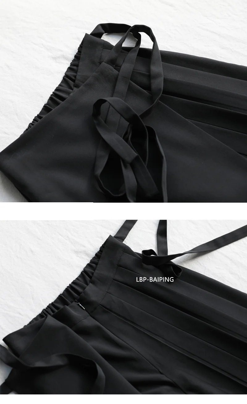 Fashion Korean New Autumn Irregular False Two-piece Skirt Pants Women Wide-leg Pant Ladies Elastic Waist Straps Casual Pant Lady
