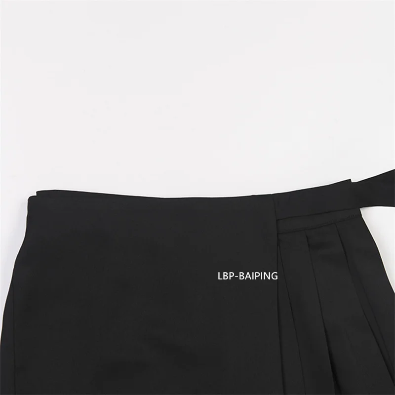 Fashion Korean New Autumn Irregular False Two-piece Skirt Pants Women Wide-leg Pant Ladies Elastic Waist Straps Casual Pant Lady