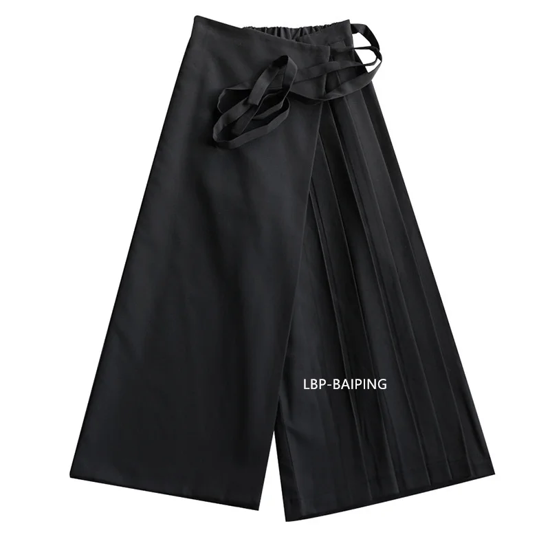 Fashion Korean New Autumn Irregular False Two-piece Skirt Pants Women Wide-leg Pant Ladies Elastic Waist Straps Casual Pant Lady