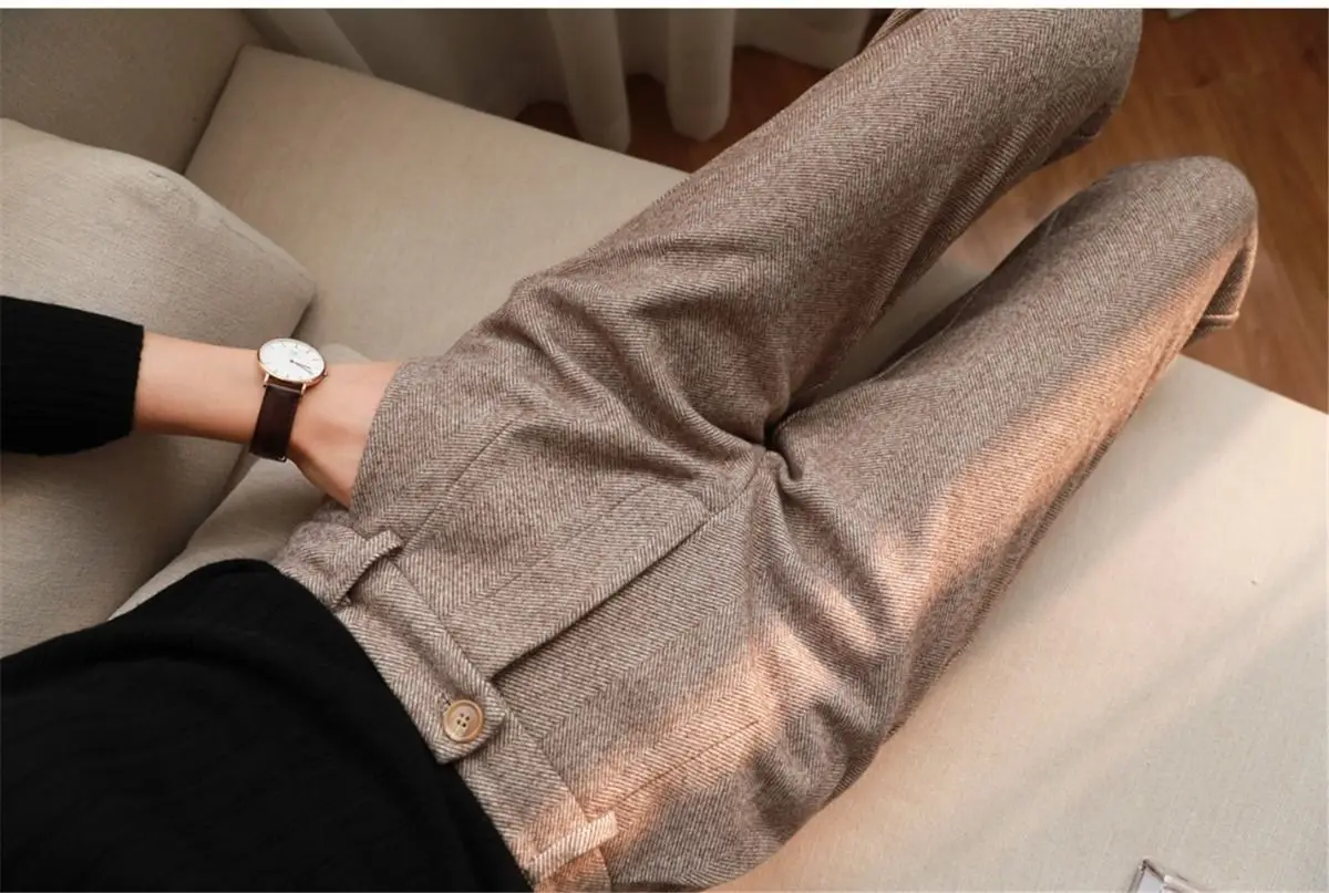 Woolen Pants Women's Harem Pencil Pants 2023 Autumn Winter High Waisted Casual Suit Pants Office Lady Women Trousers