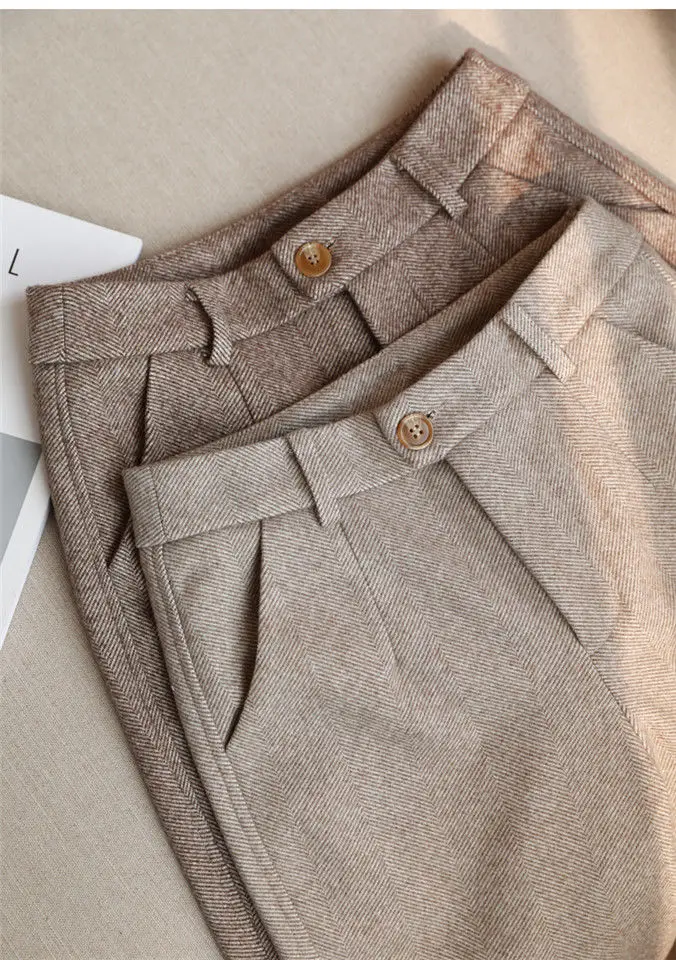 Woolen Pants Women's Harem Pencil Pants 2023 Autumn Winter High Waisted Casual Suit Pants Office Lady Women Trousers