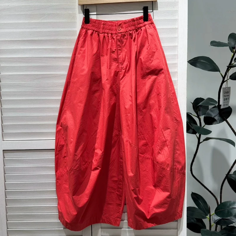 Kuzuwata Dopamine Loose All-match Lantern Trousers Profile Stretch Waist Slim Pant Japanese Ruched Casual Elegant Fashion Capris