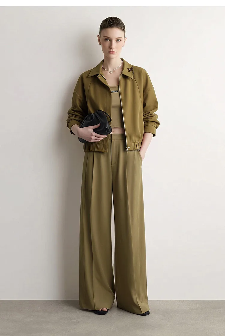 Amii Wide Pants Woman 2026 Autumn New Pleated Breathable Casual Trousers Loose Versatile Middle-aged Women's Clothing 12623019