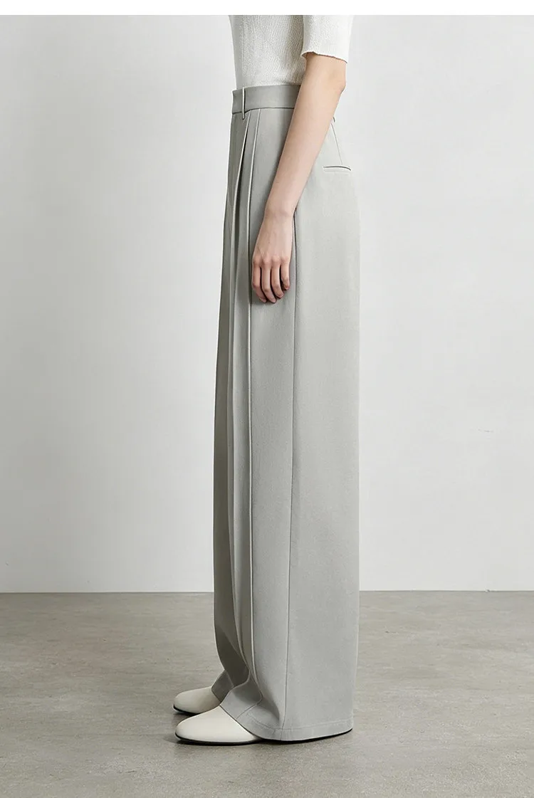 Amii Wide Pants Woman 2026 Autumn New Pleated Breathable Casual Trousers Loose Versatile Middle-aged Women's Clothing 12623019