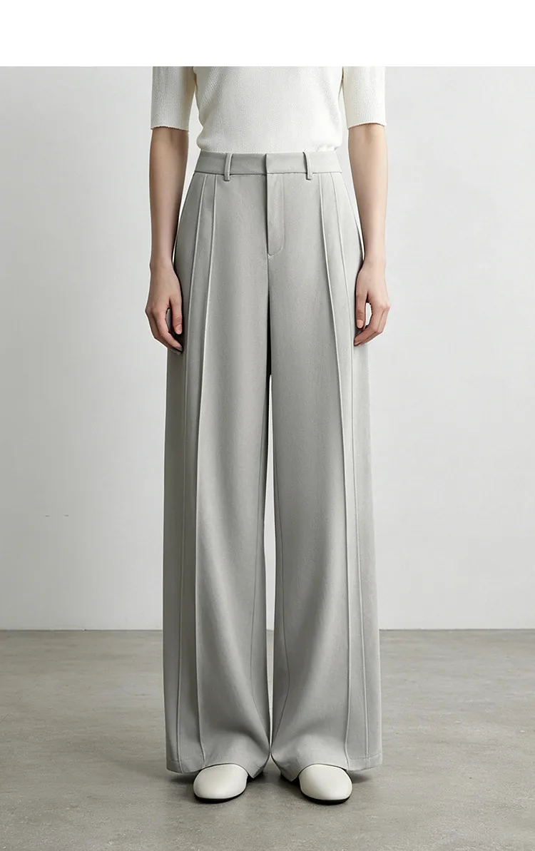 Amii Wide Pants Woman 2026 Autumn New Pleated Breathable Casual Trousers Loose Versatile Middle-aged Women's Clothing 12623019