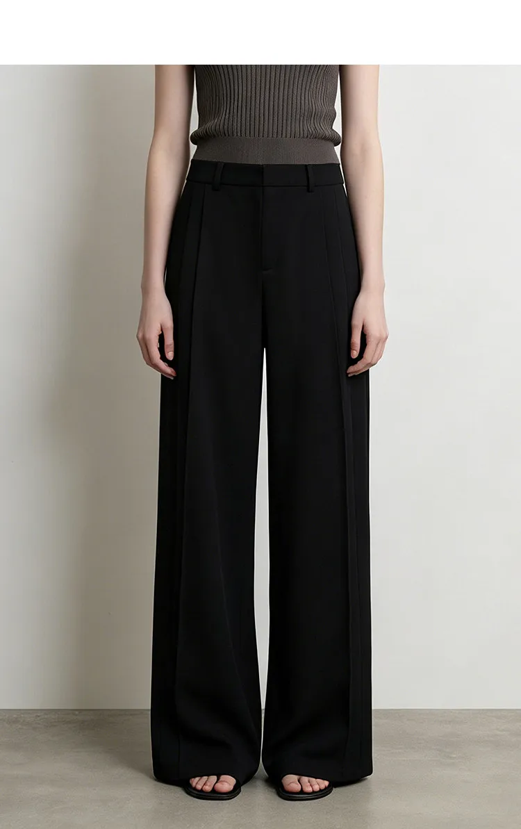 Amii Wide Pants Woman 2026 Autumn New Pleated Breathable Casual Trousers Loose Versatile Middle-aged Women's Clothing 12623019