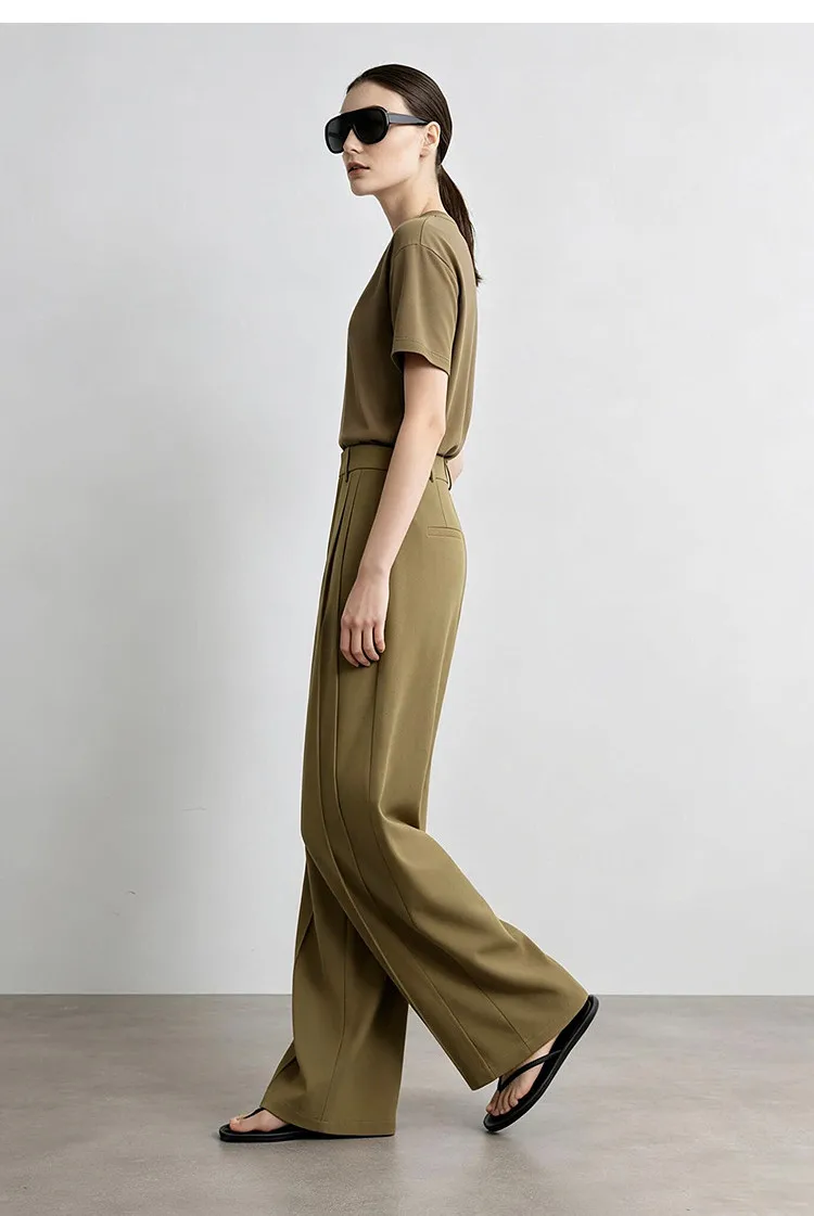 Amii Wide Pants Woman 2026 Autumn New Pleated Breathable Casual Trousers Loose Versatile Middle-aged Women's Clothing 12623019
