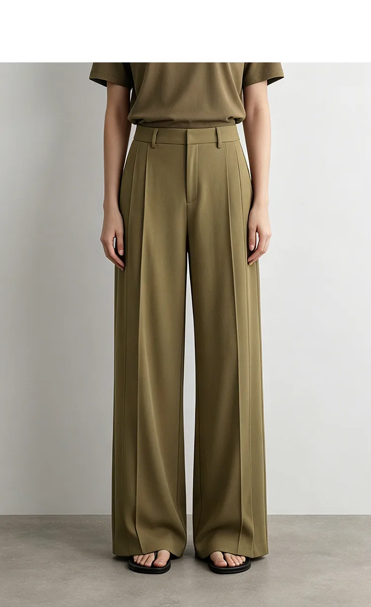 Amii Wide Pants Woman 2026 Autumn New Pleated Breathable Casual Trousers Loose Versatile Middle-aged Women's Clothing 12623019
