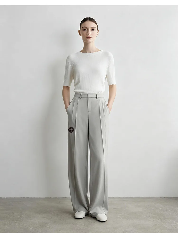 Amii Wide Pants Woman 2026 Autumn New Pleated Breathable Casual Trousers Loose Versatile Middle-aged Women's Clothing 12623019