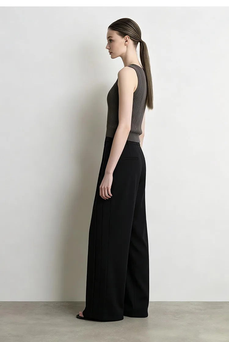 Amii Wide Pants Woman 2026 Autumn New Pleated Breathable Casual Trousers Loose Versatile Middle-aged Women's Clothing 12623019