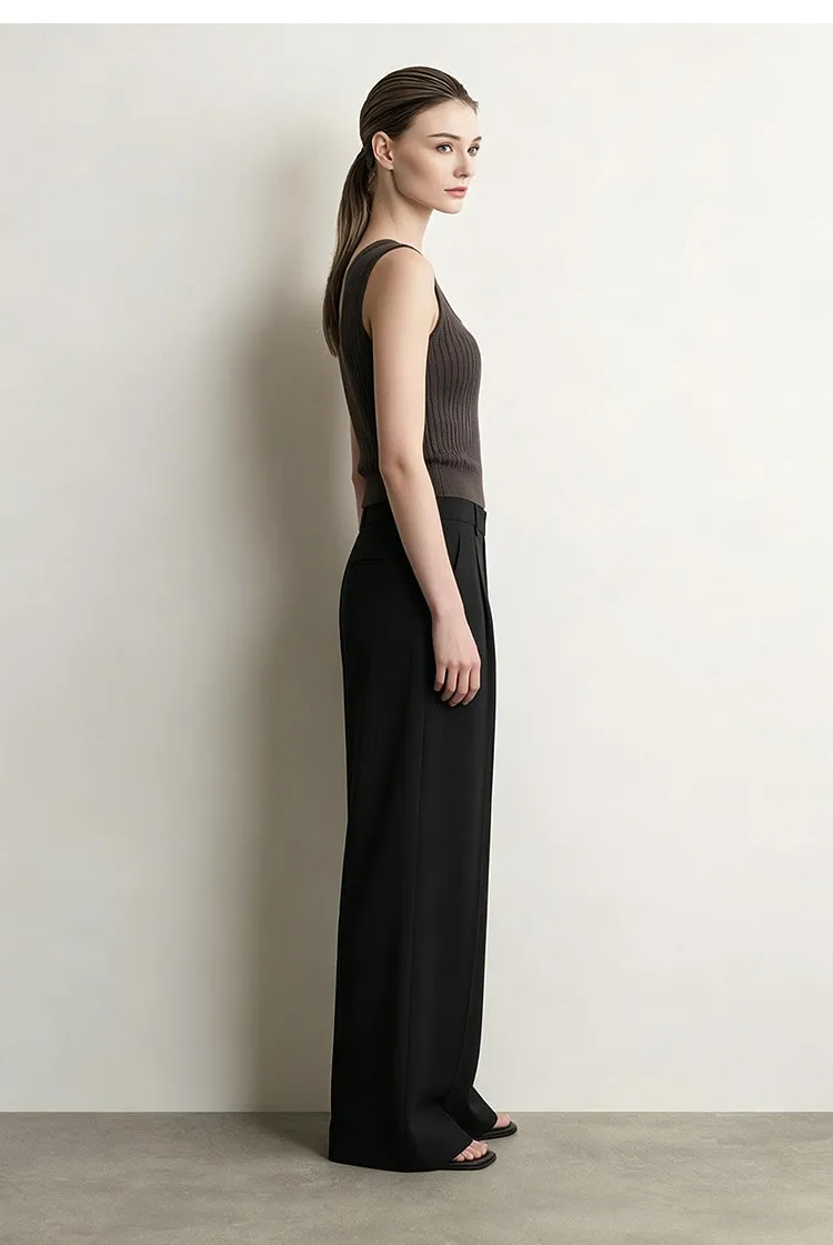 Amii Wide Pants Woman 2026 Autumn New Pleated Breathable Casual Trousers Loose Versatile Middle-aged Women's Clothing 12623019