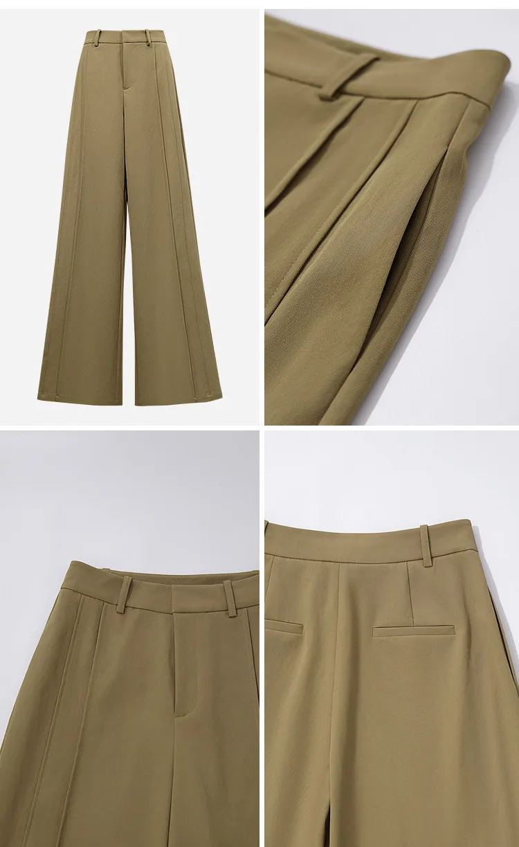 Amii Wide Pants Woman 2026 Autumn New Pleated Breathable Casual Trousers Loose Versatile Middle-aged Women's Clothing 12623019