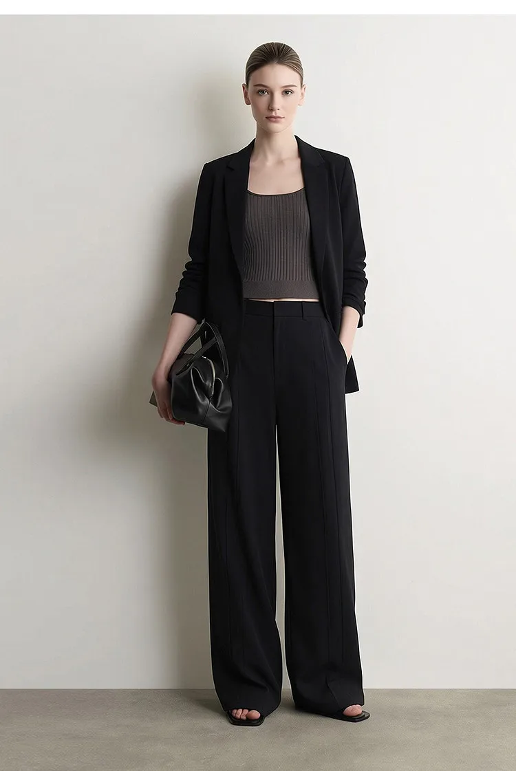 Amii Wide Pants Woman 2026 Autumn New Pleated Breathable Casual Trousers Loose Versatile Middle-aged Women's Clothing 12623019