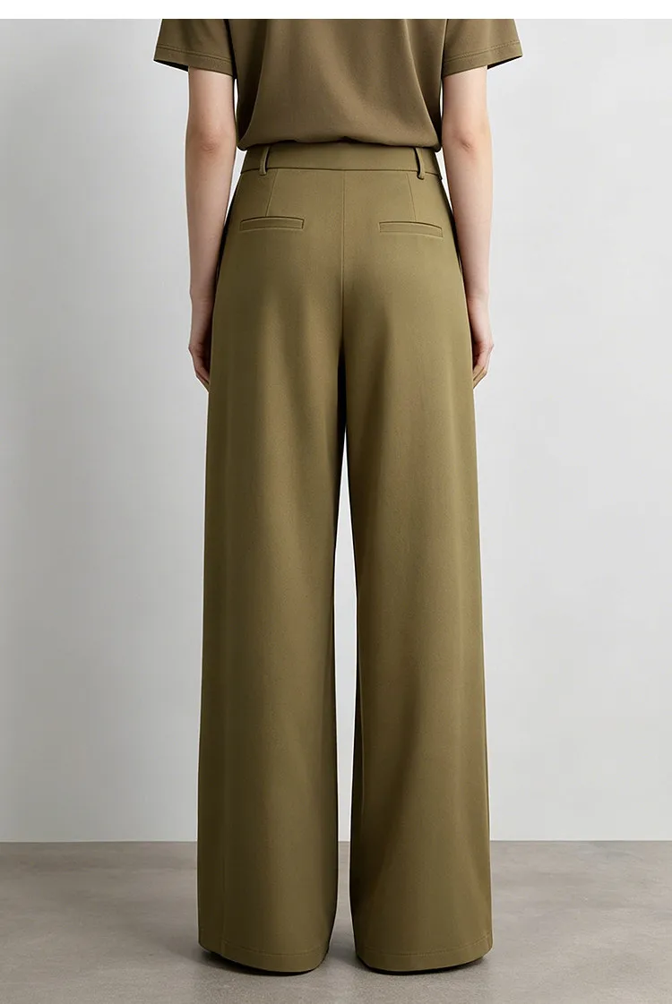 Amii Wide Pants Woman 2026 Autumn New Pleated Breathable Casual Trousers Loose Versatile Middle-aged Women's Clothing 12623019