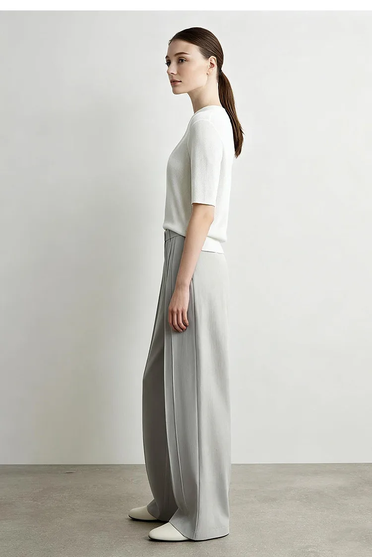 Amii Wide Pants Woman 2026 Autumn New Pleated Breathable Casual Trousers Loose Versatile Middle-aged Women's Clothing 12623019