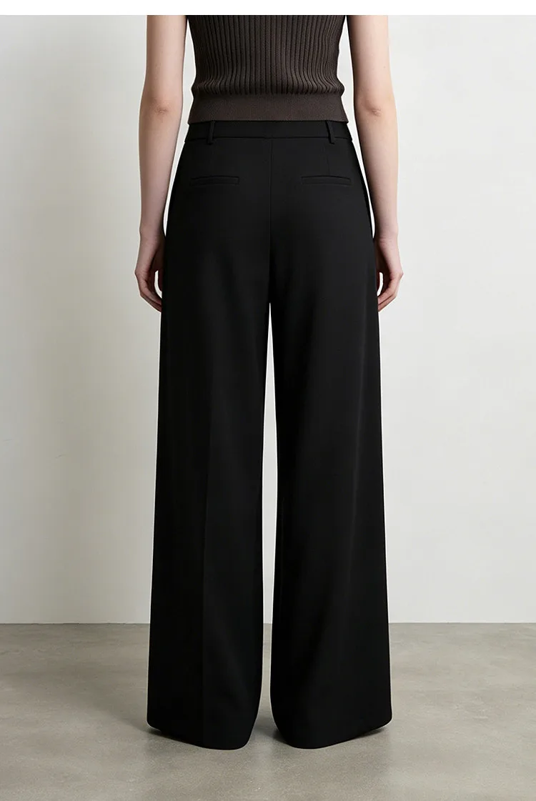 Amii Wide Pants Woman 2026 Autumn New Pleated Breathable Casual Trousers Loose Versatile Middle-aged Women's Clothing 12623019