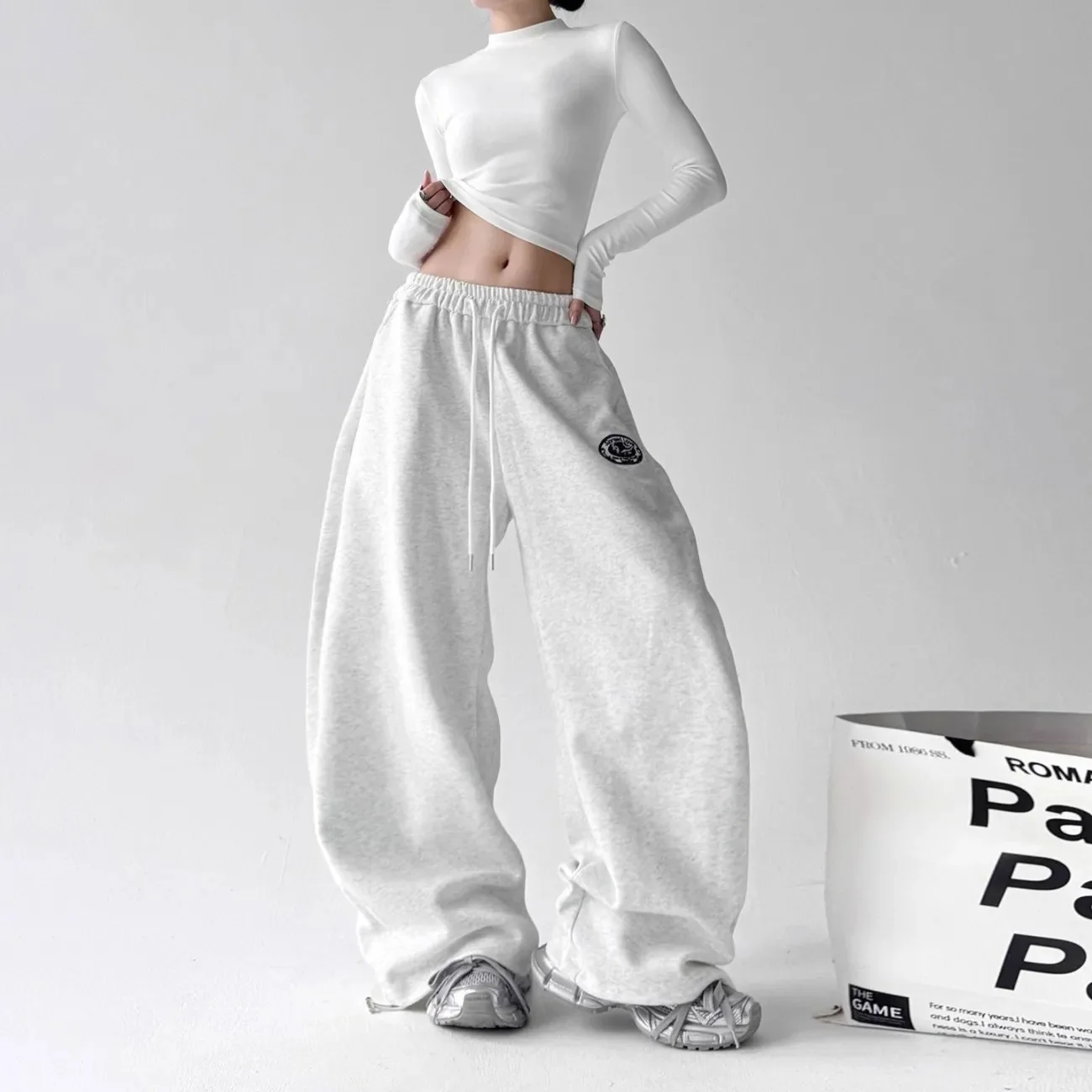 Hip Hop American Jazz JZA Dance Pants Loose Casual Sports Pants Gray Wide Leg Pants