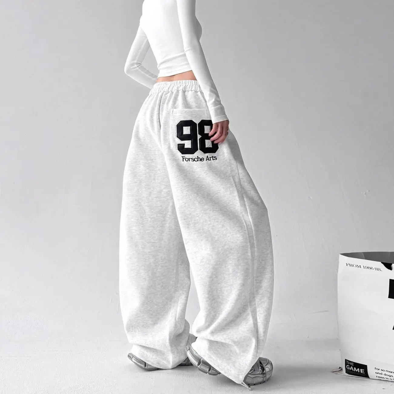 Hip Hop American Jazz JZA Dance Pants Loose Casual Sports Pants Gray Wide Leg Pants