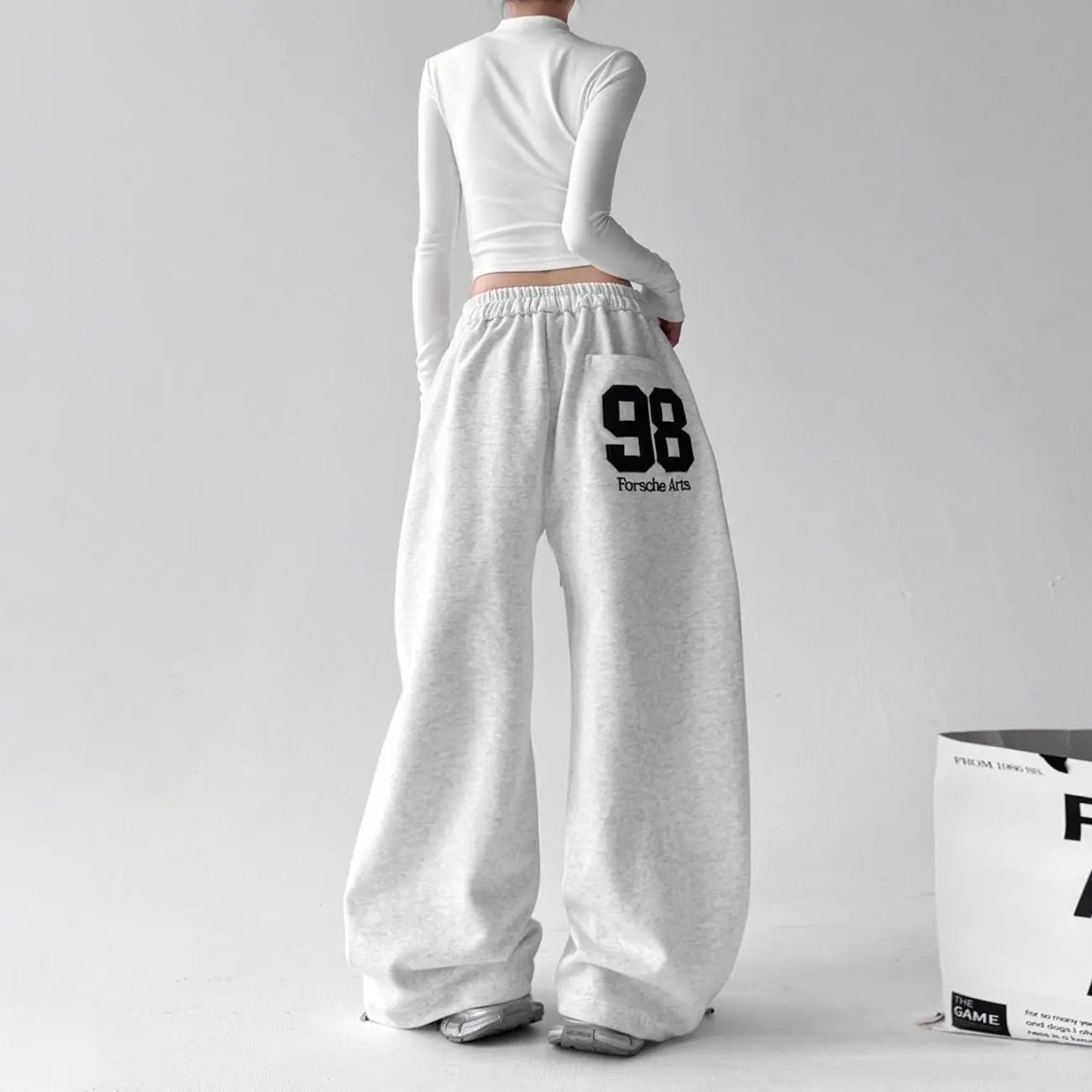 Hip Hop American Jazz JZA Dance Pants Loose Casual Sports Pants Gray Wide Leg Pants