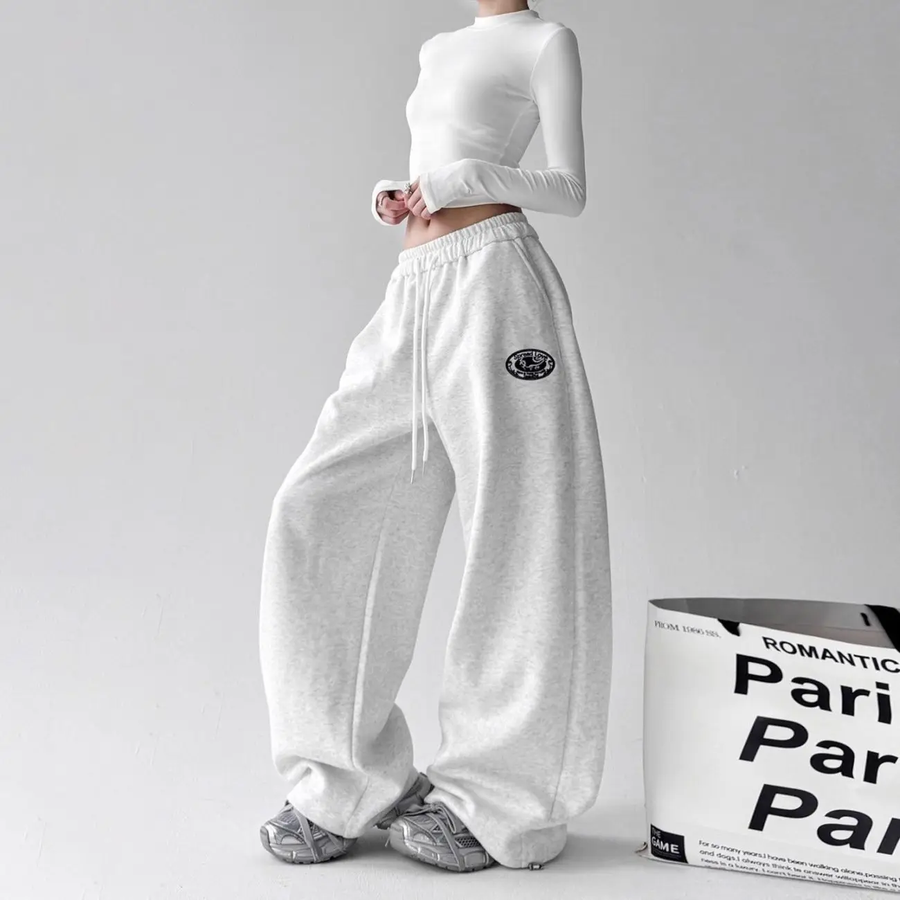 Hip Hop American Jazz JZA Dance Pants Loose Casual Sports Pants Gray Wide Leg Pants