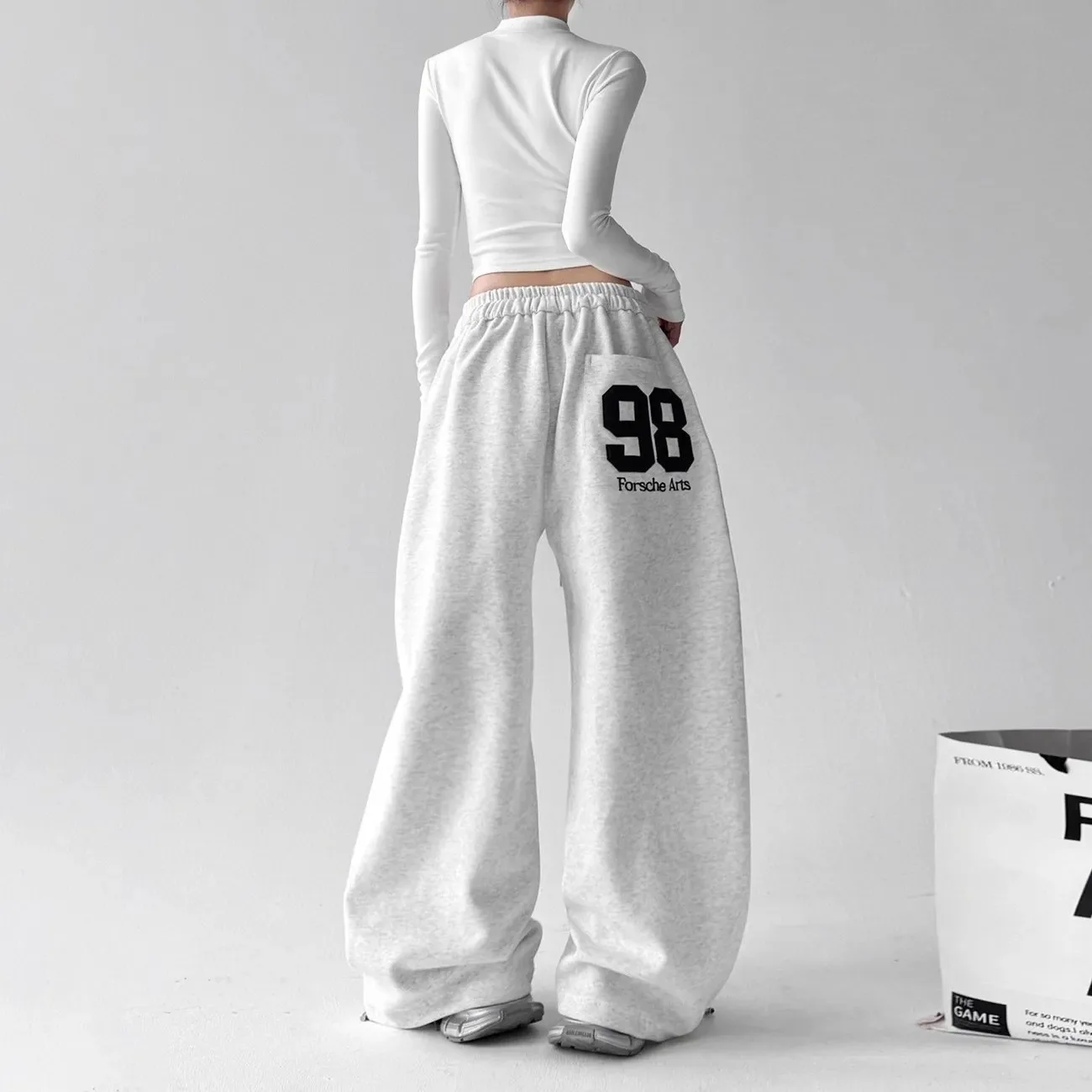 Hip Hop American Jazz JZA Dance Pants Loose Casual Sports Pants Gray Wide Leg Pants