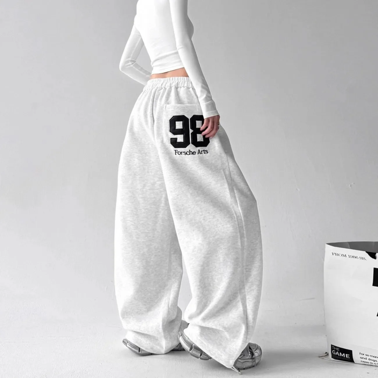 Hip Hop American Jazz JZA Dance Pants Loose Casual Sports Pants Gray Wide Leg Pants