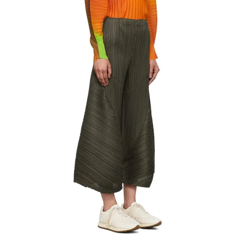 Miyake Pleated Wide Leg Pants Loose Pleats Ankle-Length Pants Women Summer