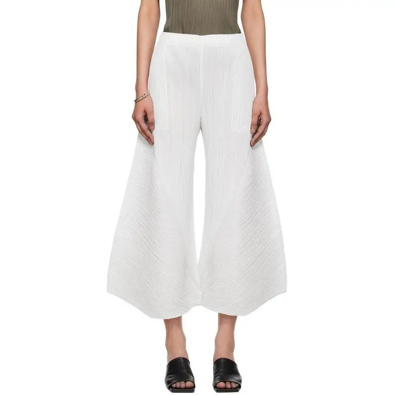 Miyake Pleated Wide Leg Pants Loose Pleats Ankle-Length Pants Women Summer