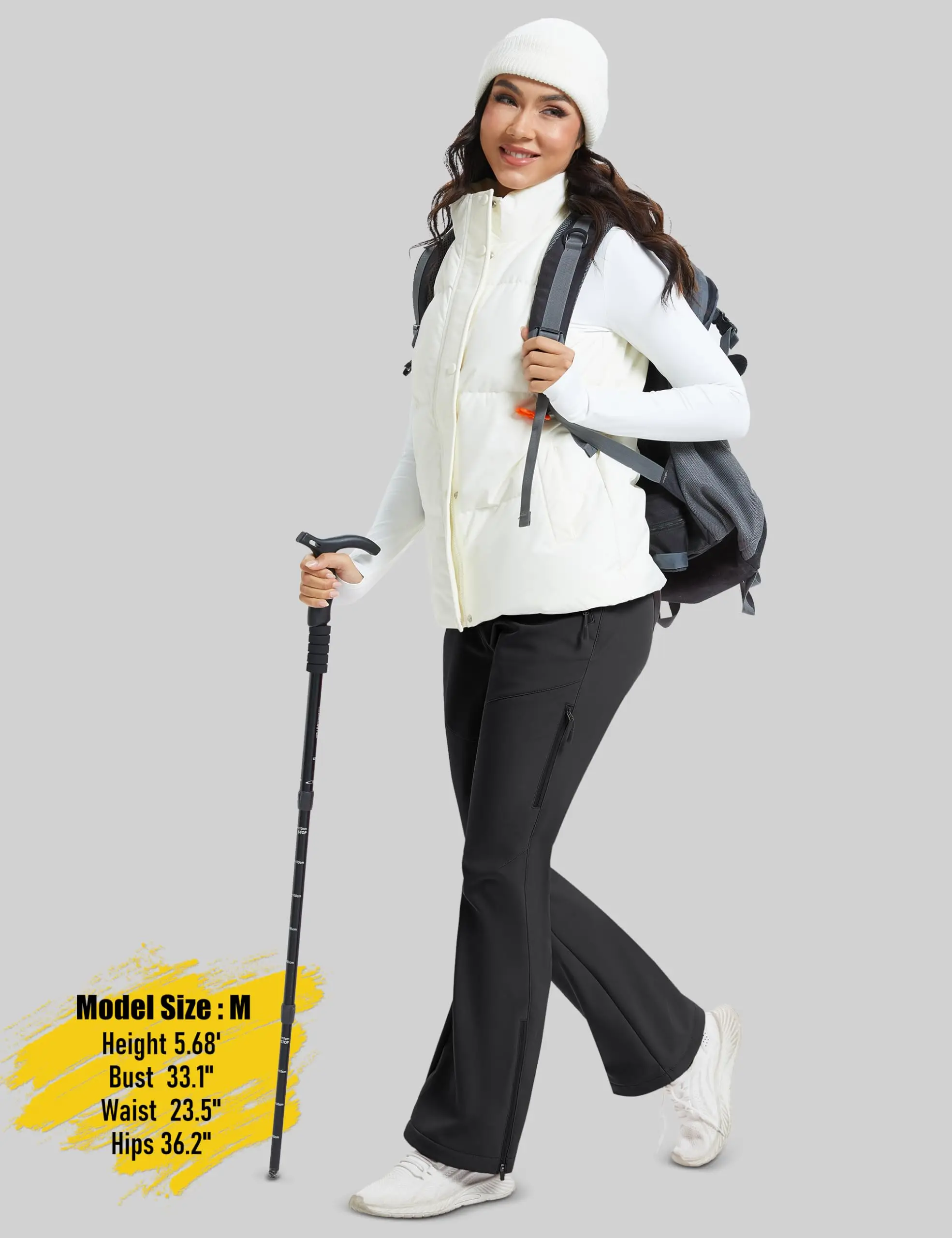 TACVASEN Women's Fleece Lined Flare Pants Waterproof Insulated Snow Ski Pants Warm Outdoor Winter Hiking Pockets Softshell Pants