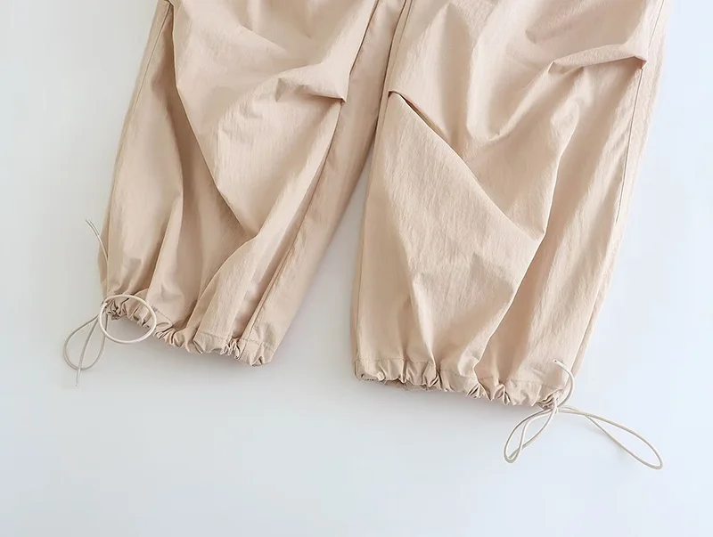 Women Fashion Parachute Cargo Pants Vintage Jogging Trousers High Elastic Waist Female Chic Lady Boot Cut