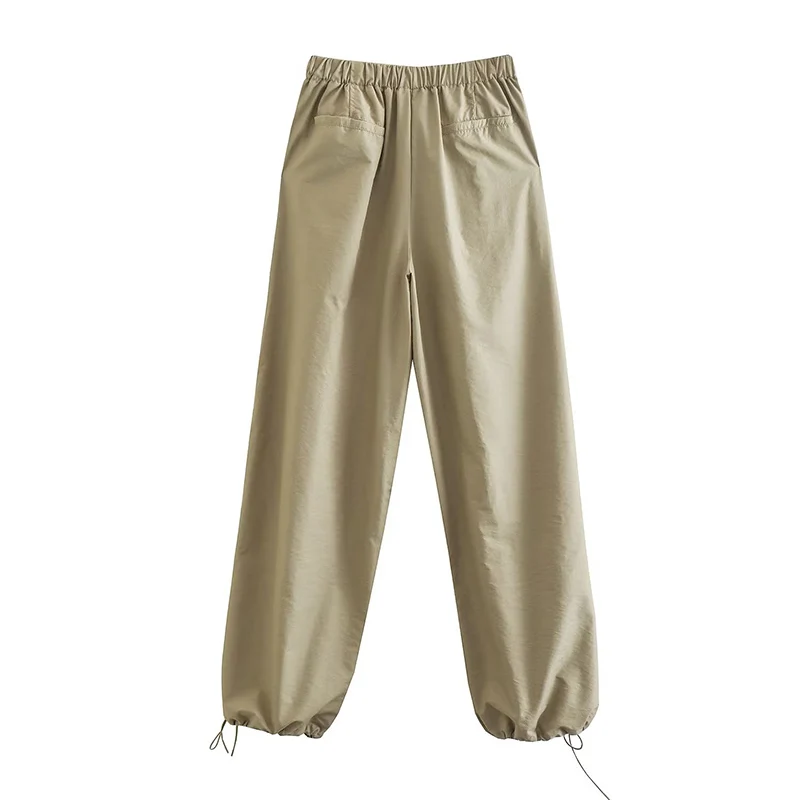 Women Fashion Parachute Cargo Pants Vintage Jogging Trousers High Elastic Waist Female Chic Lady Boot Cut