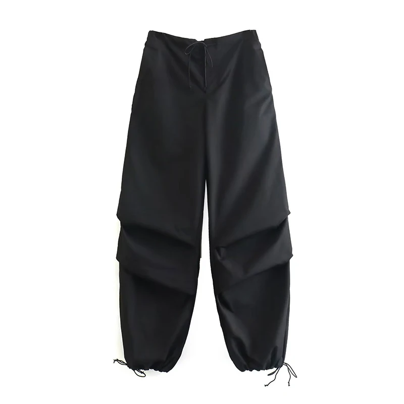 Women Fashion Parachute Cargo Pants Vintage Jogging Trousers High Elastic Waist Female Chic Lady Boot Cut