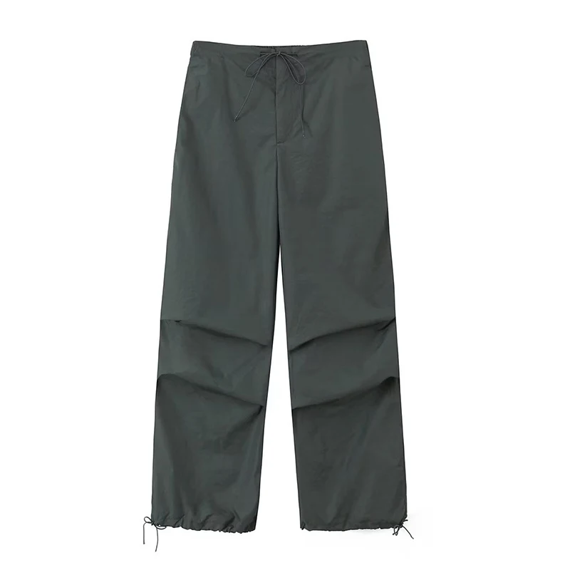 Women Fashion Parachute Cargo Pants Vintage Jogging Trousers High Elastic Waist Female Chic Lady Boot Cut