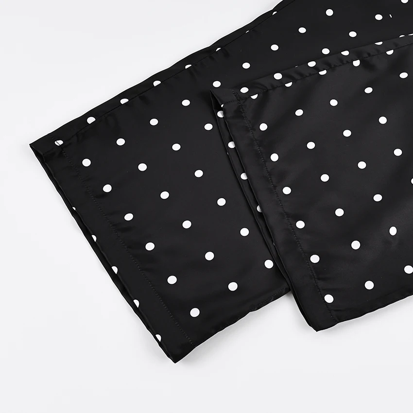 Linad Casual Black Long Dot Pants Women Street Chic Low Waist Wide Leg Pants Autumn Fashion Polyester Loose Trousers 2025 Fall