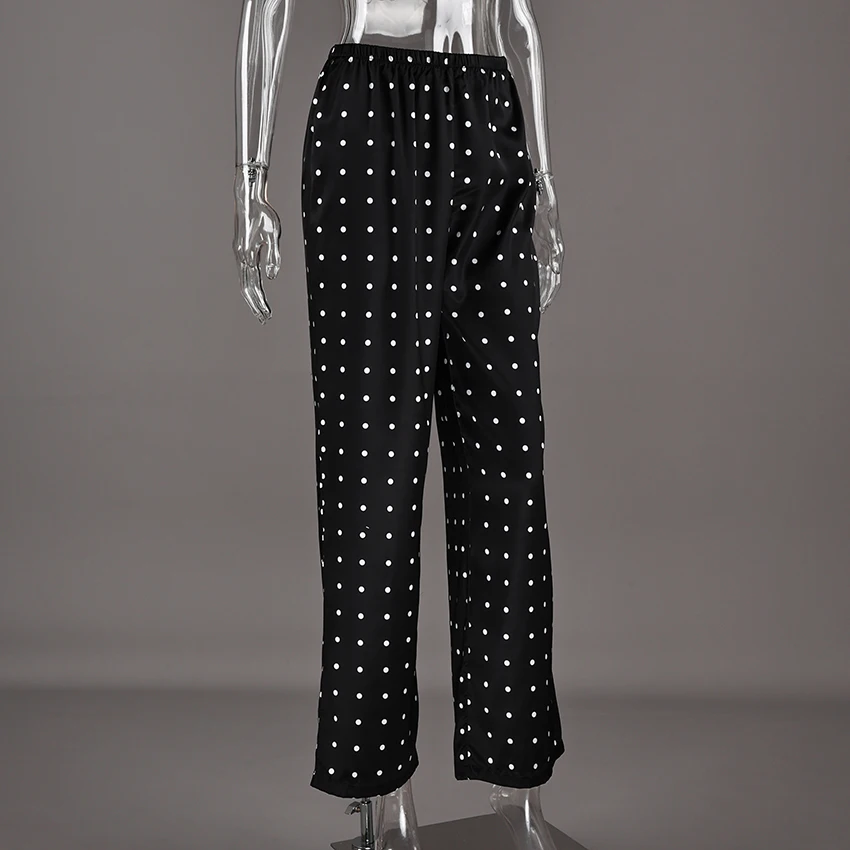 Linad Casual Black Long Dot Pants Women Street Chic Low Waist Wide Leg Pants Autumn Fashion Polyester  Loose Trousers 2025 Fall