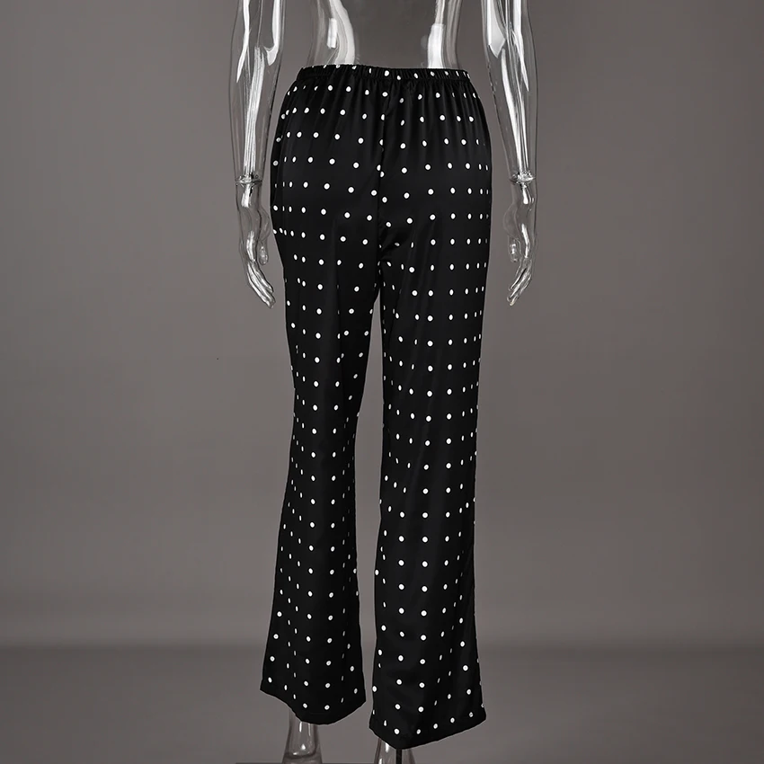 Linad Casual Black Long Dot Pants Women Street Chic Low Waist Wide Leg Pants Autumn Fashion Polyester  Loose Trousers 2025 Fall