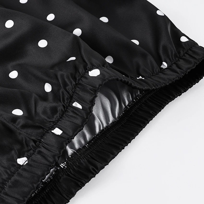 Linad Casual Black Long Dot Pants Women Street Chic Low Waist Wide Leg Pants Autumn Fashion Polyester  Loose Trousers 2025 Fall