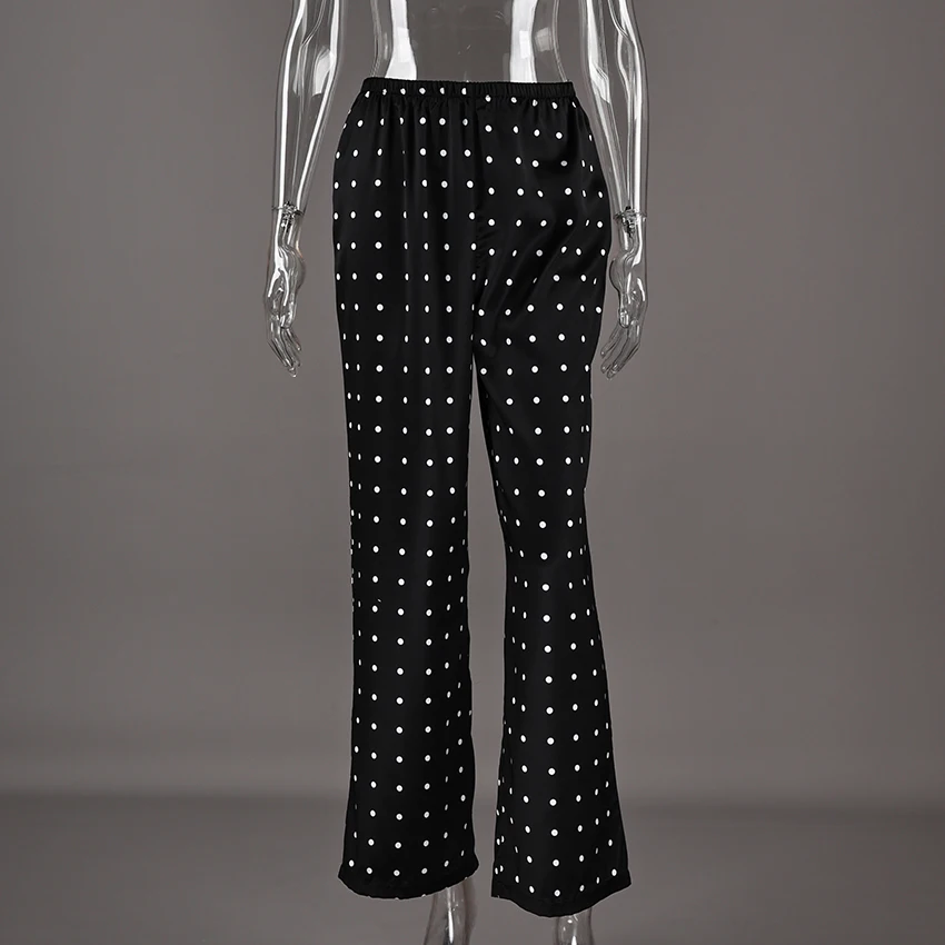 Linad Casual Black Long Dot Pants Women Street Chic Low Waist Wide Leg Pants Autumn Fashion Polyester  Loose Trousers 2025 Fall
