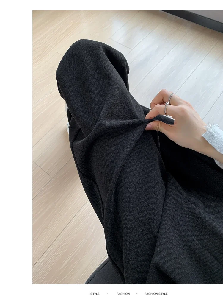 Winter Thick Loose Casual Female Wide Leg Pants Pure Color Chic Buttons Straight Slim Fashion Women Pants Black Apricot
