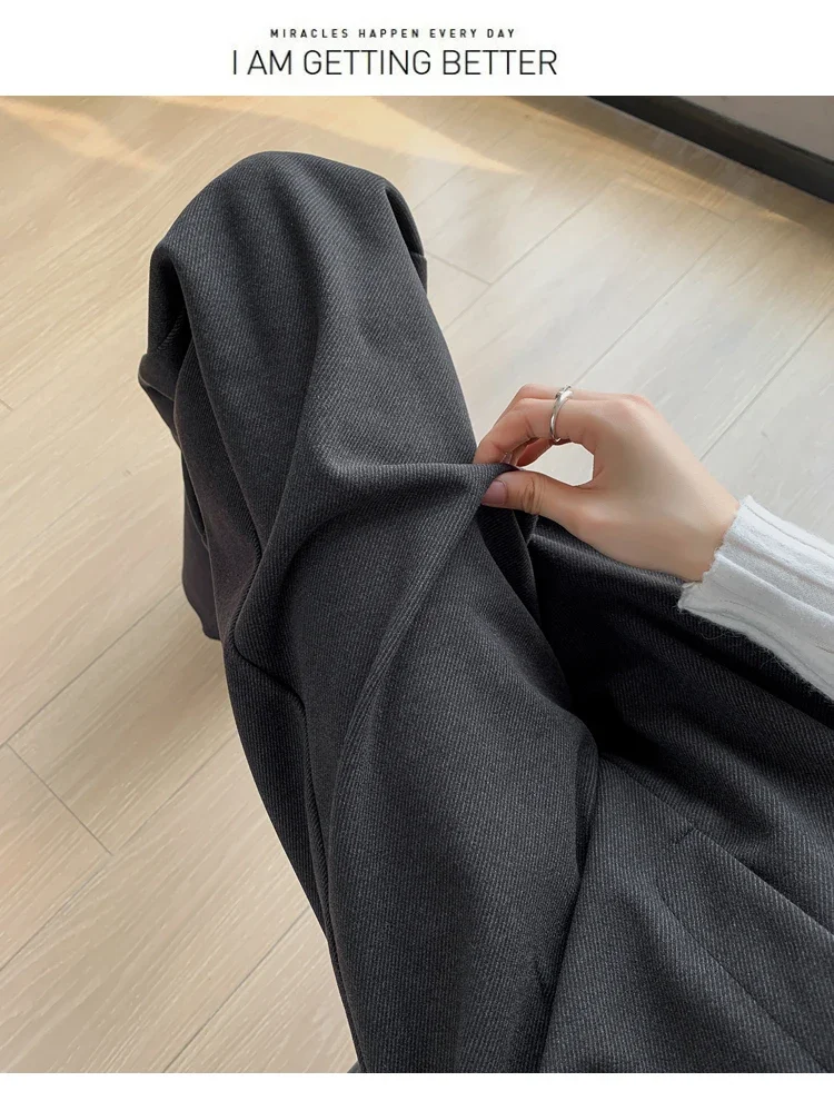 Winter Thick Loose Casual Female Wide Leg Pants Pure Color Chic Buttons Straight Slim Fashion Women Pants Black Apricot