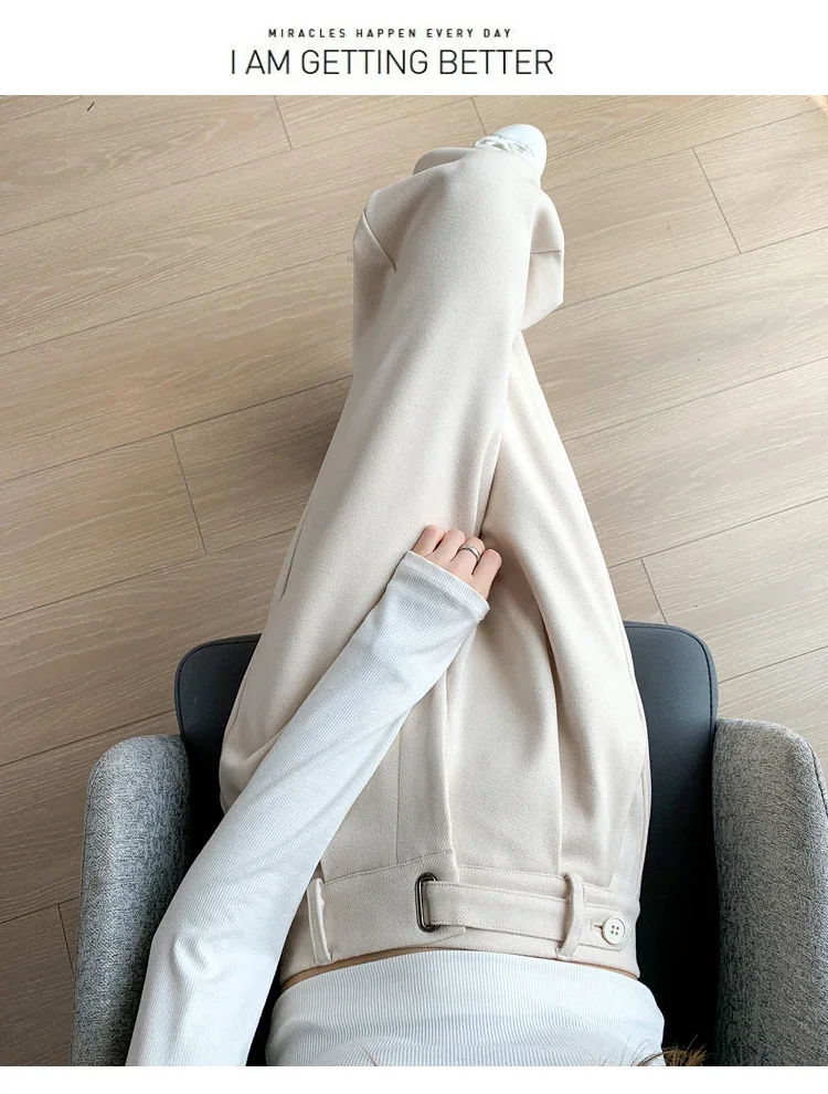 Winter Thick Loose Casual Female Wide Leg Pants Pure Color Chic Buttons Straight Slim Fashion Women Pants Black Apricot