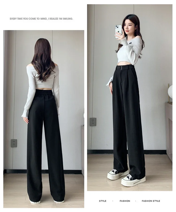 Winter Thick Loose Casual Female Wide Leg Pants Pure Color Chic Buttons Straight Slim Fashion Women Pants Black Apricot