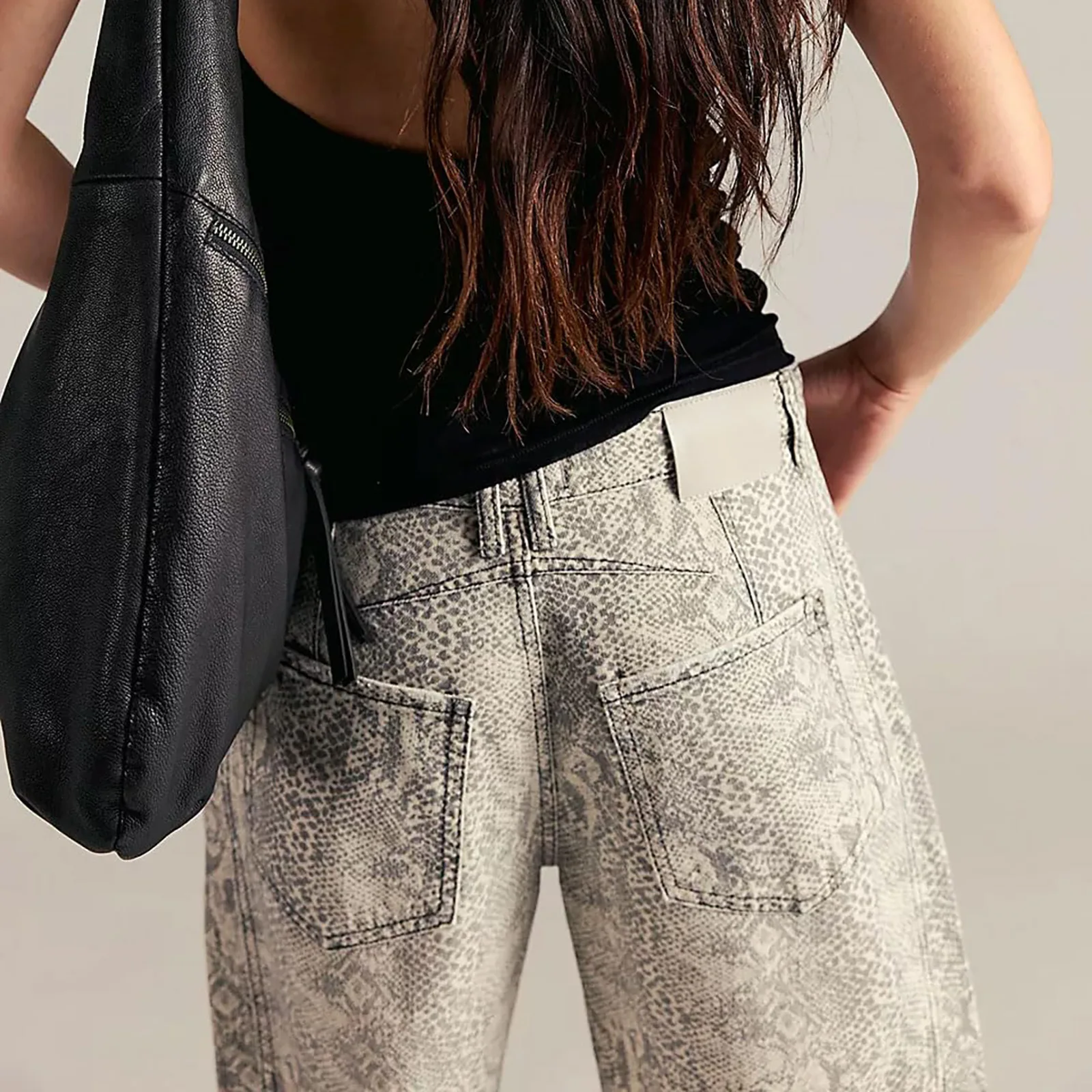 Men Women Retro Gothic High Waist Y2k Baggy Black Harajuku Hip Hop Pattern Sickle-shaped Wide-leg Pants Wide Leg Python Capris