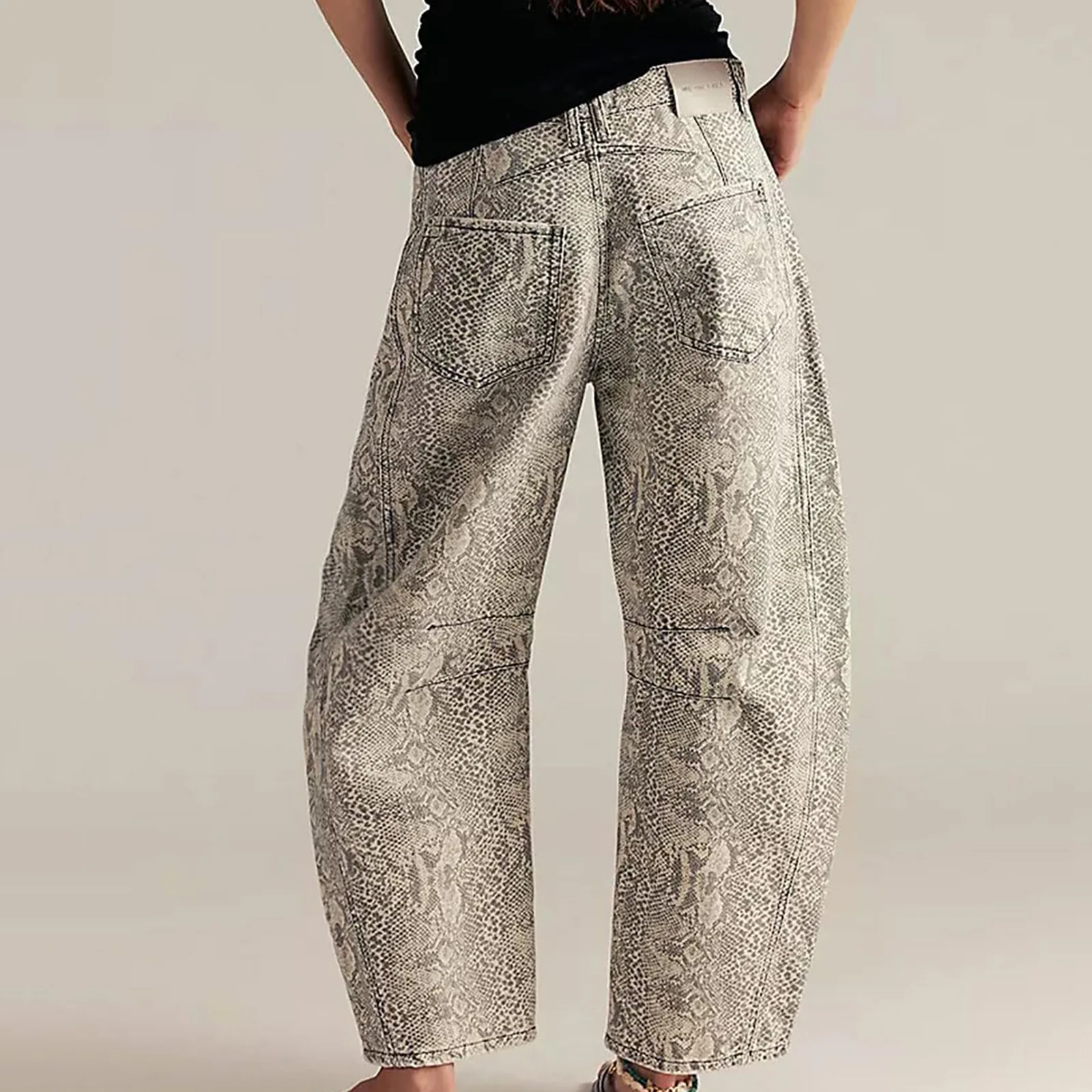 Men Women Retro Gothic High Waist Y2k Baggy Black Harajuku Hip Hop Pattern Sickle-shaped Wide-leg Pants Wide Leg Python Capris