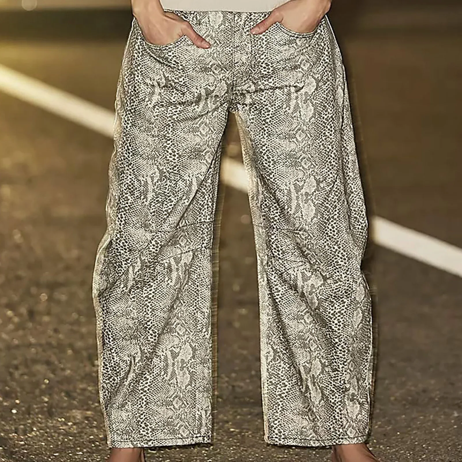 Men Women Retro Gothic High Waist Y2k Baggy Black Harajuku Hip Hop Pattern Sickle-shaped Wide-leg Pants Wide Leg Python Capris