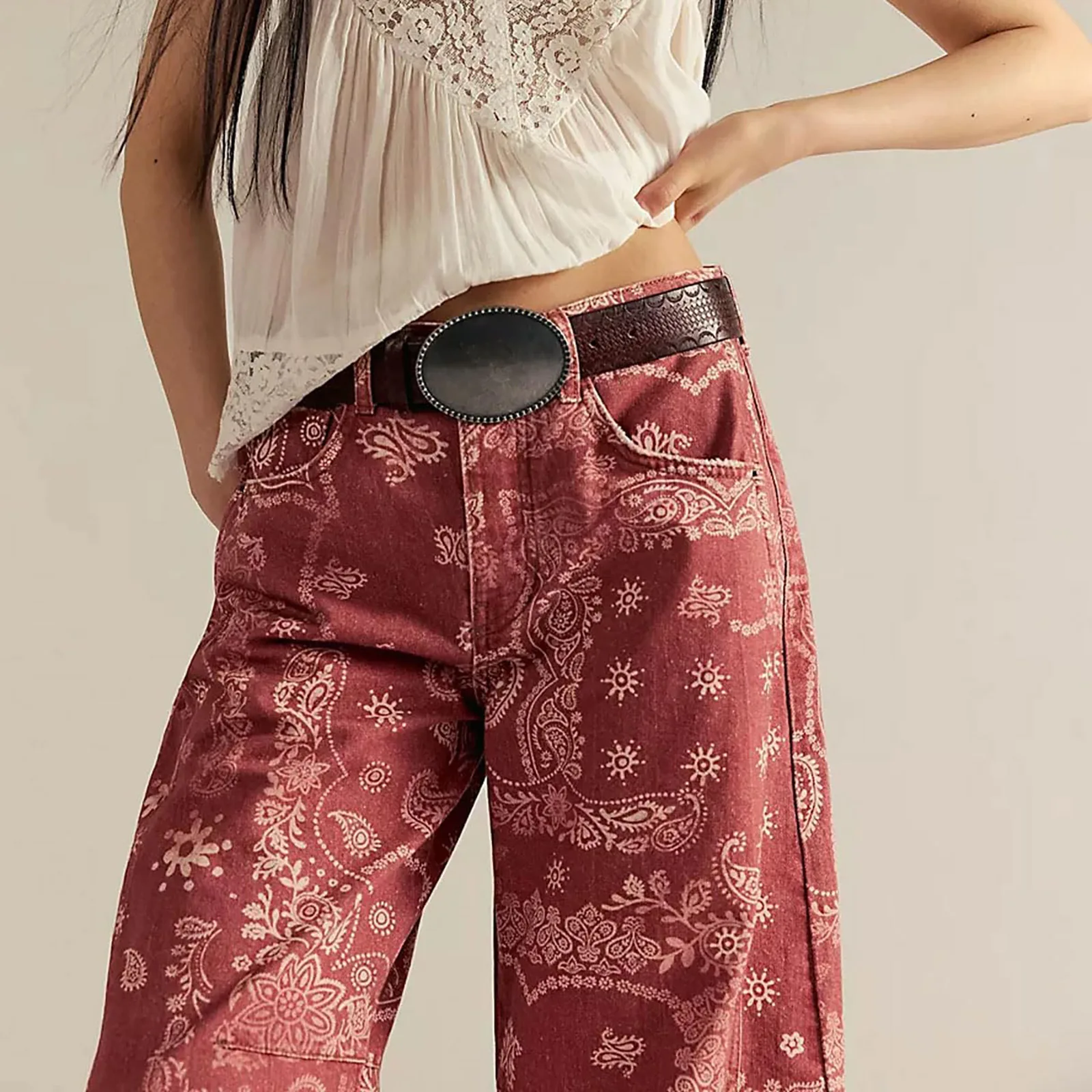 Men Women Retro Gothic High Waist Y2k Baggy Black Harajuku Hip Hop Pattern Sickle-shaped Wide-leg Pants Wide Leg Python Capris